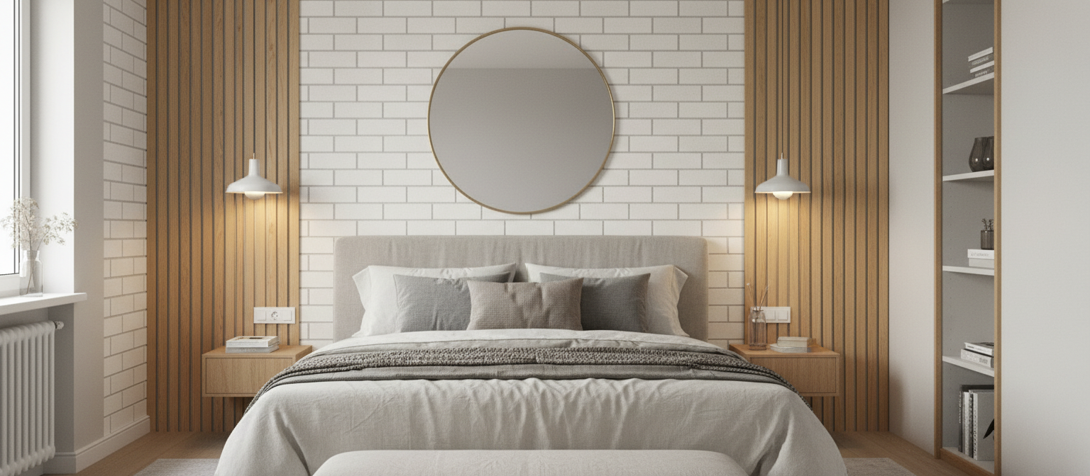Кирпичная стена в спальне