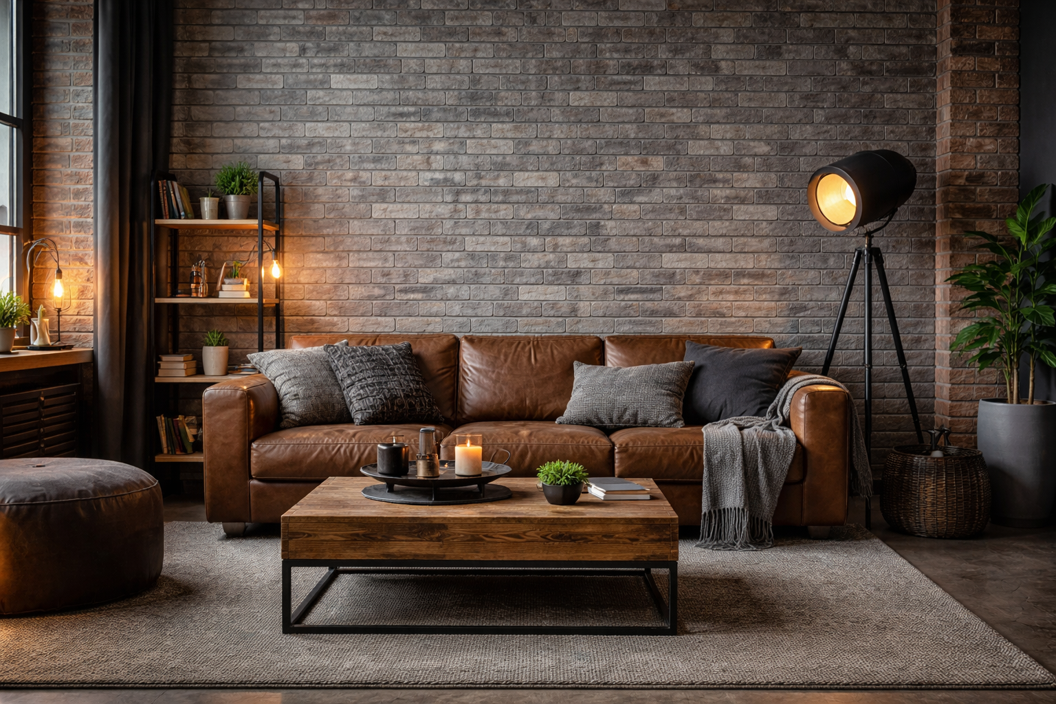 интерьер лофт с плиткой